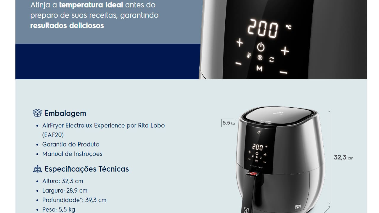 fritadeira-eletrica-air-fryer-electrolux-eaf20-3,2-litros-preta