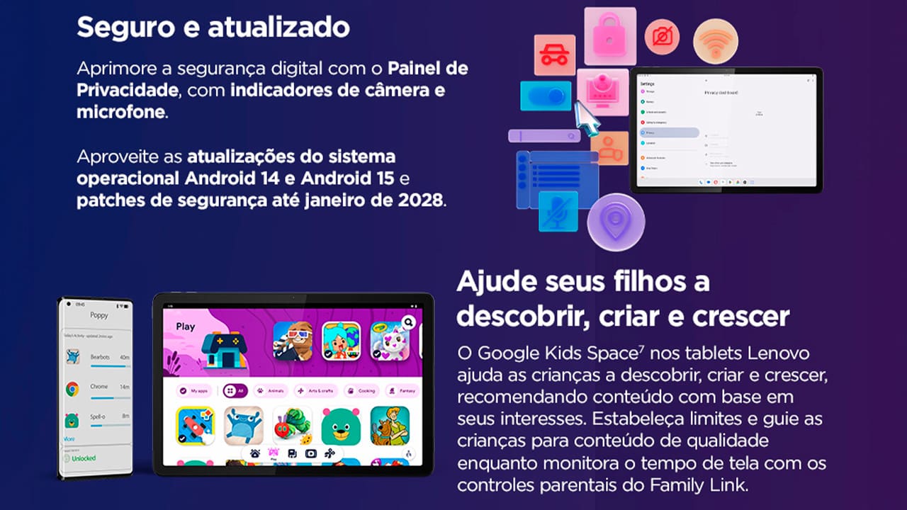 O Tablet Lenovo M11 é a companhia ideal para quem precisa de performance e praticidade no dia a dia. Equipado com o poderoso processamento do chip MediaTek Helio G88 (2,00 GHz) e 4GB de memória RAM, o modelo M11 se destaca pela possibilidade de realizar múltiplas tarefas de forma ágil, tudo isso, sem perder seu aspecto portátil, sendo leve e fácil de ser carregado.