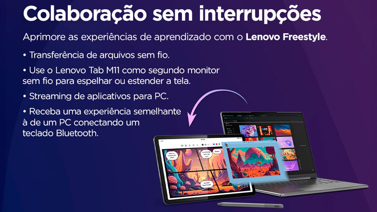 O Tablet Lenovo M11 é a companhia ideal para quem precisa de performance e praticidade no dia a dia. Equipado com o poderoso processamento do chip MediaTek Helio G88 (2,00 GHz) e 4GB de memória RAM, o modelo M11 se destaca pela possibilidade de realizar múltiplas tarefas de forma ágil, tudo isso, sem perder seu aspecto portátil, sendo leve e fácil de ser carregado.