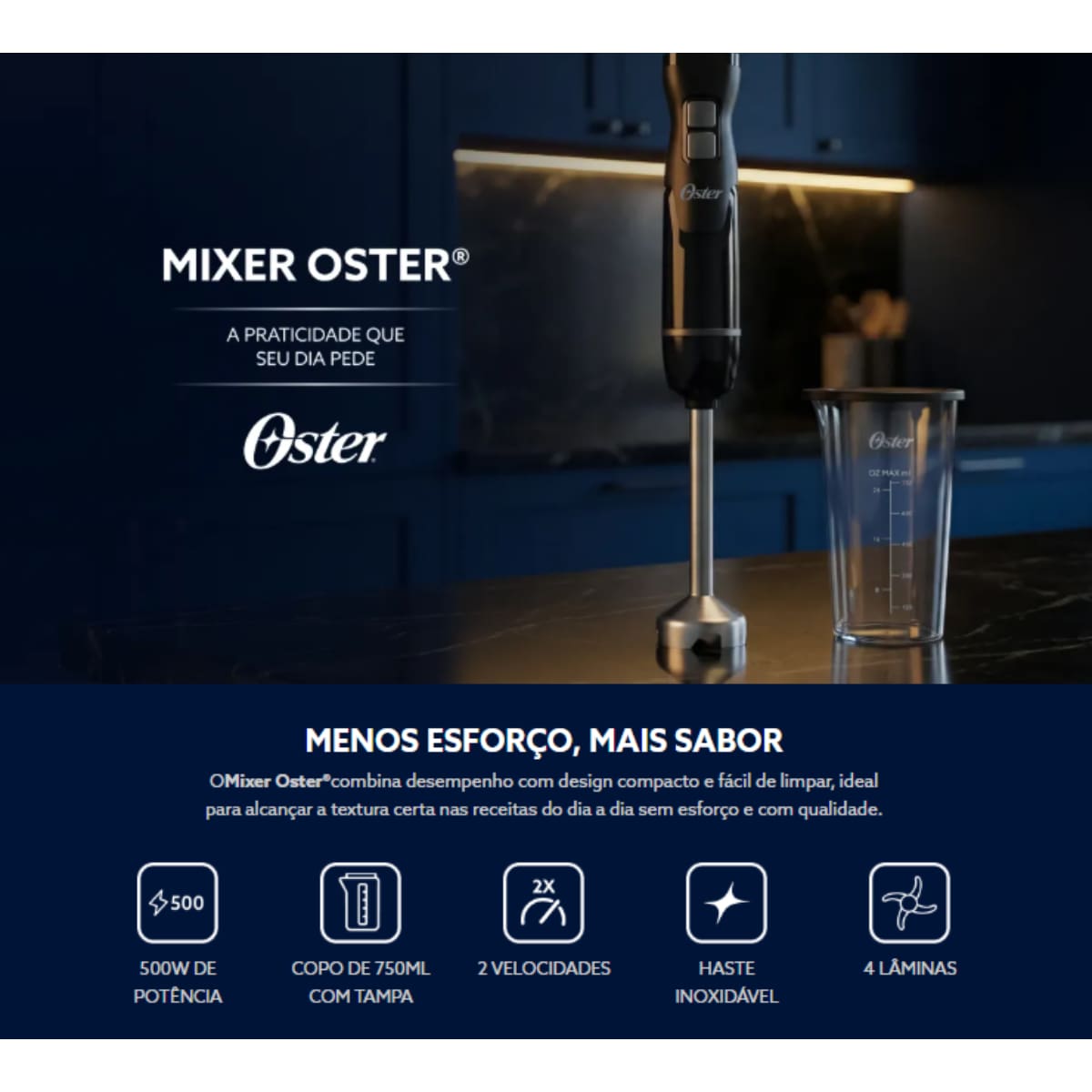 Mixer Oster Versátil Black Mixer 3 em 1 Lâminas em...