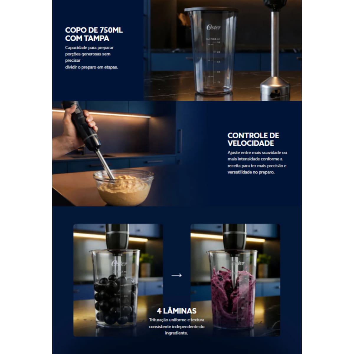 Mixer Oster Versátil Black Mixer 3 em 1 Lâminas em...
