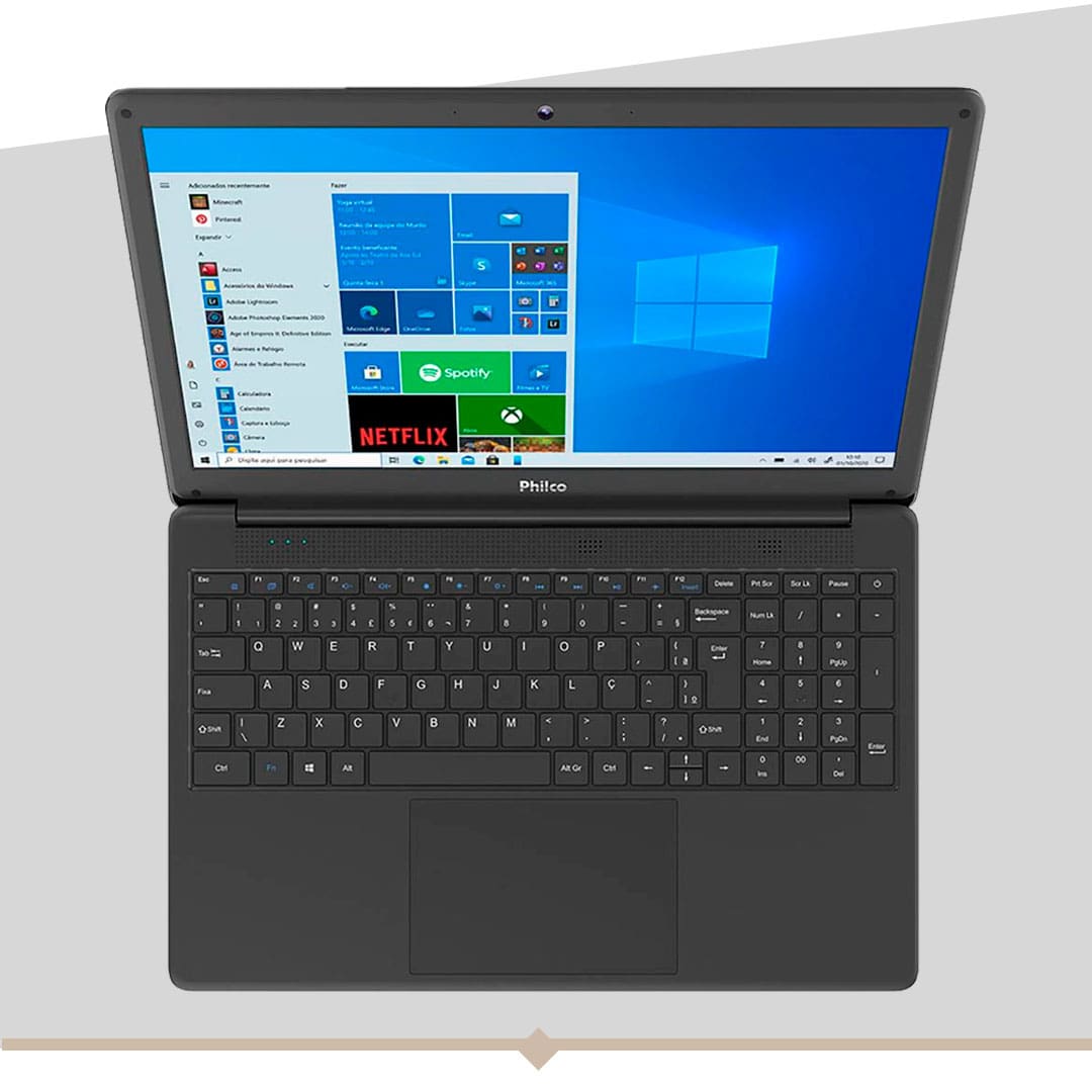 imagem do notebook visto de cima mostrando teclado e mouse touchpad
