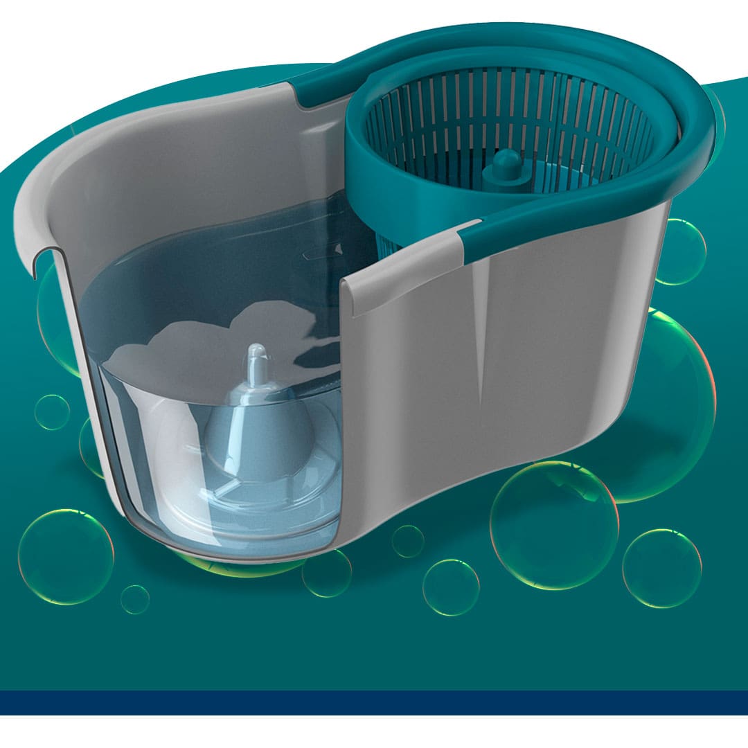 Mop Giratório FlashLimp Fit cinza verde imagem interna por dentro interior água