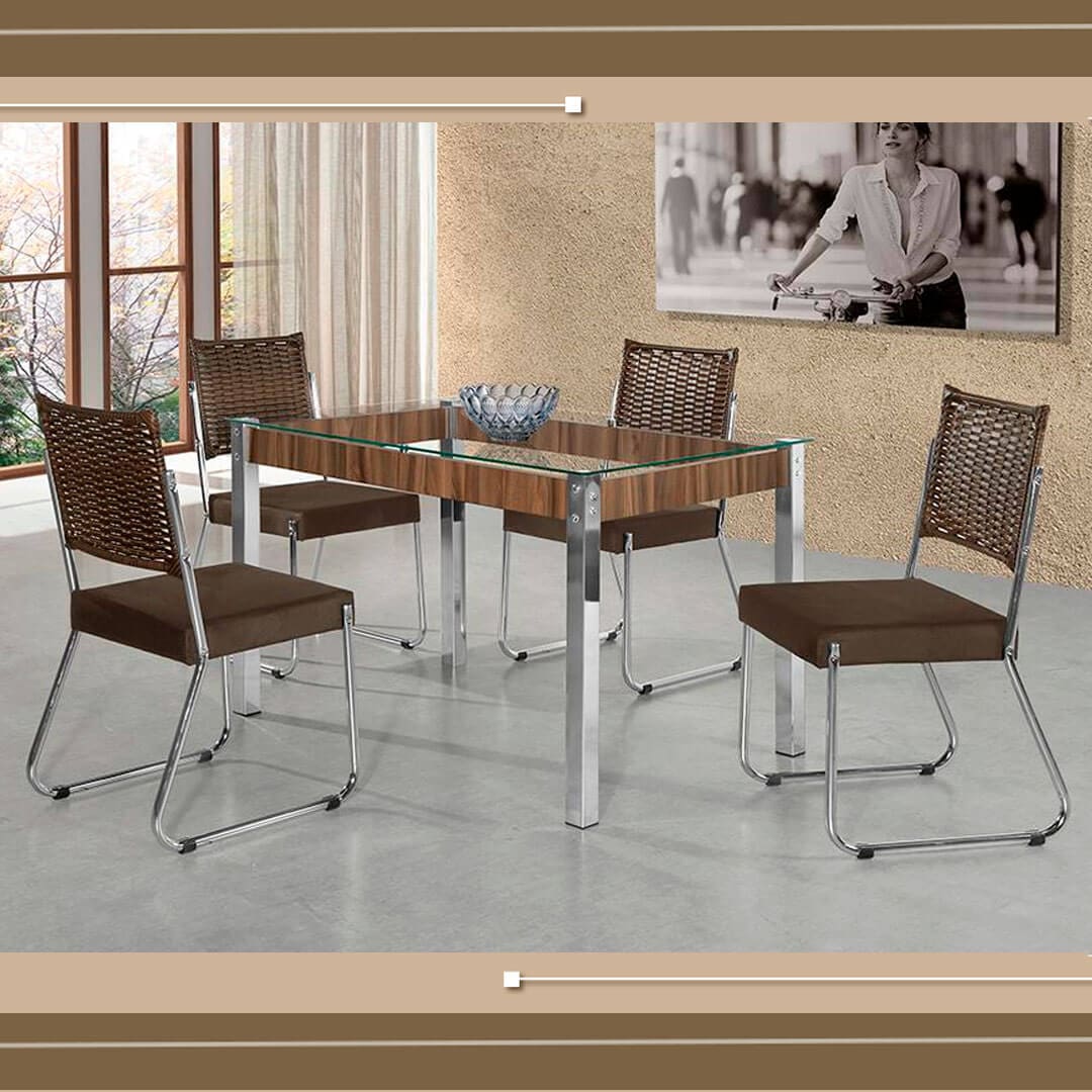 Mesa de Jantar Aço Nobre Cláudia com 4 Cadeiras