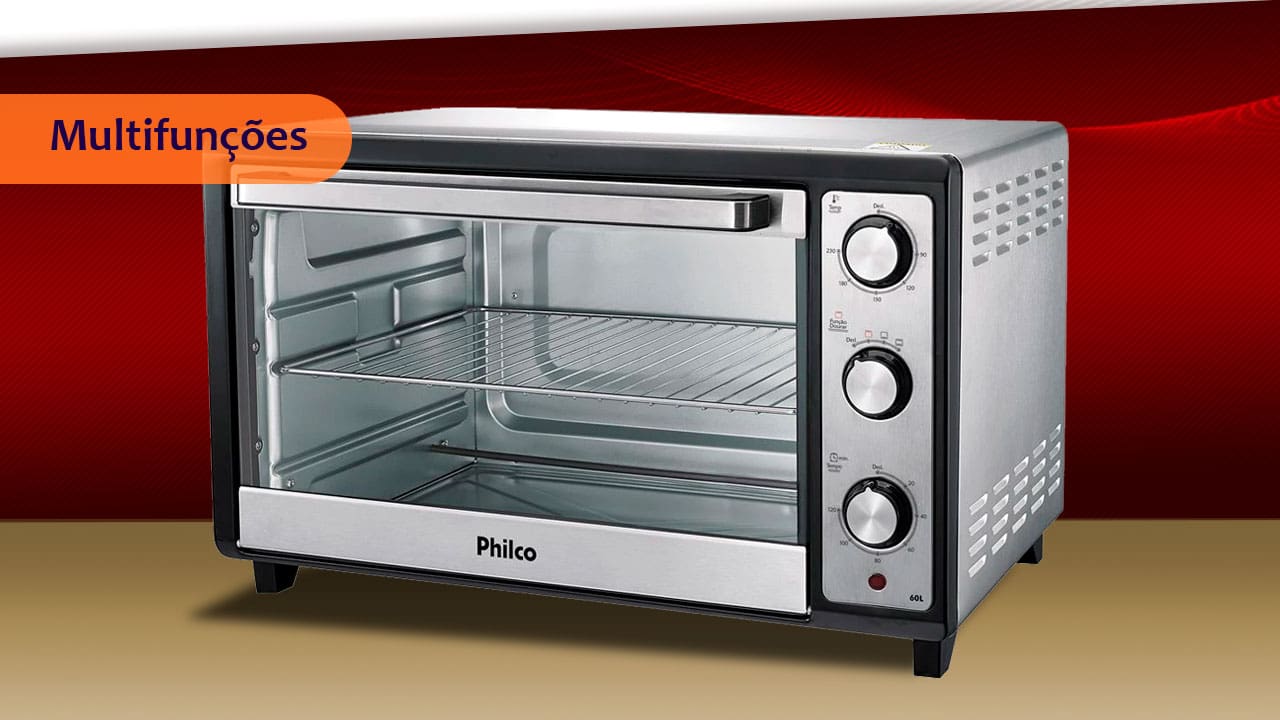 Forno elétrico com alimentos assando