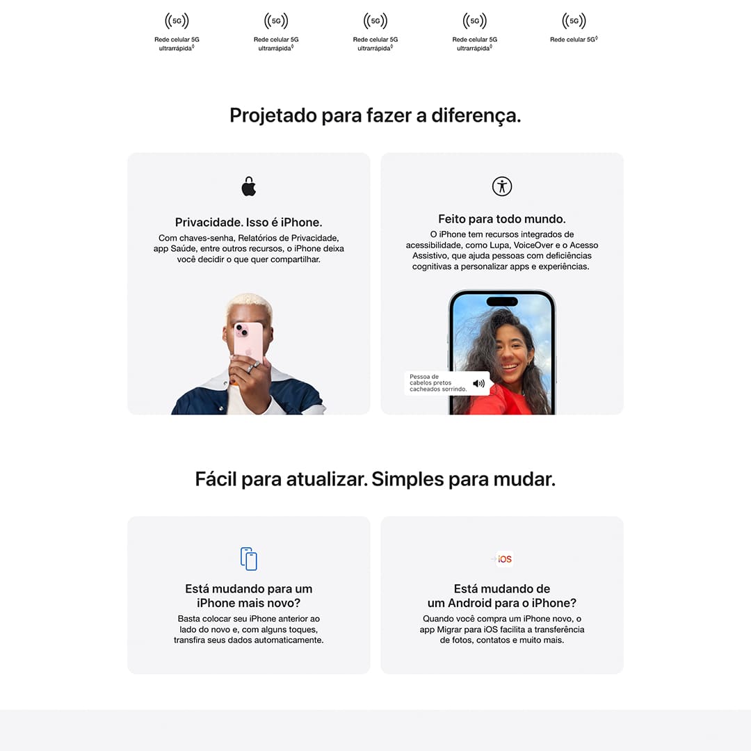 Tela Super Retina XDR OLED de 6,1 polegadas  Cores vibrantes, contrastes intensos e detalhes nítidos para uma experiência visual excepcional. Perfeita para assistir vídeos, jogar e navegar na web. 