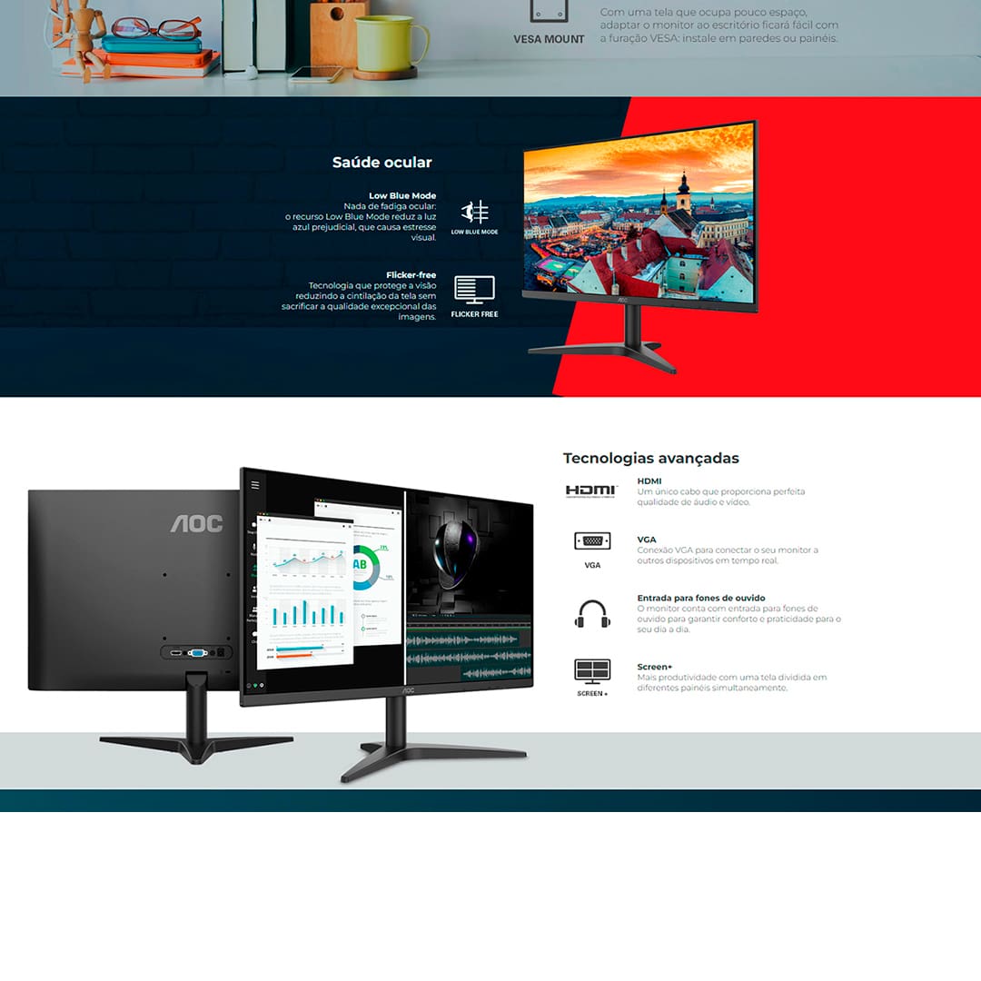 Monitor LED Full HD AOC 23.8” 24B1XHM