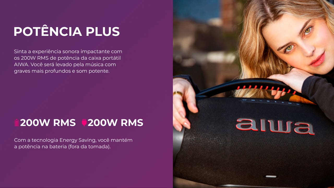 Som Potente e Cristalino. Sistema de 3 vias: 1 subwoofer, 2 midrange e 2 tweeters para graves profundos, médios nítidos e agudos cristalinos. 200W RMS de potência, radiadores passivos laterais para melhor propagação do som em todos os cantos do ambiente.