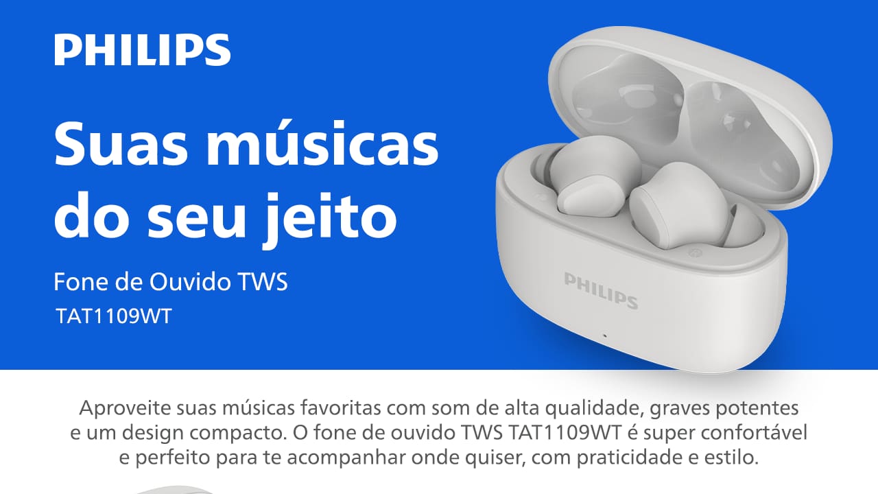Fone de Ouvido Philips TWS Bluetooth IPX4 Branco