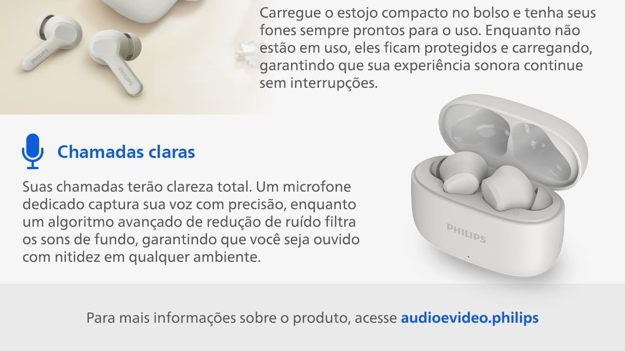 Fone de Ouvido Philips TWS Bluetooth IPX4 Branco