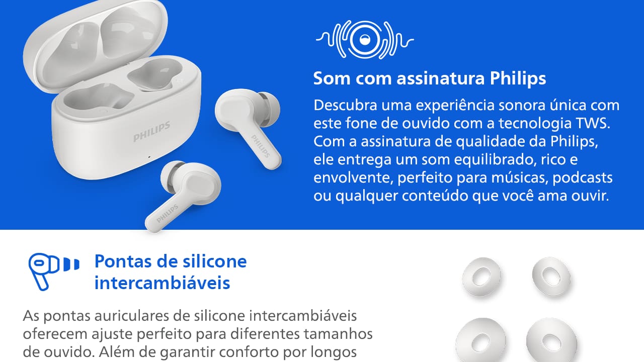 Fone de Ouvido Philips TWS Bluetooth IPX4 Branco
