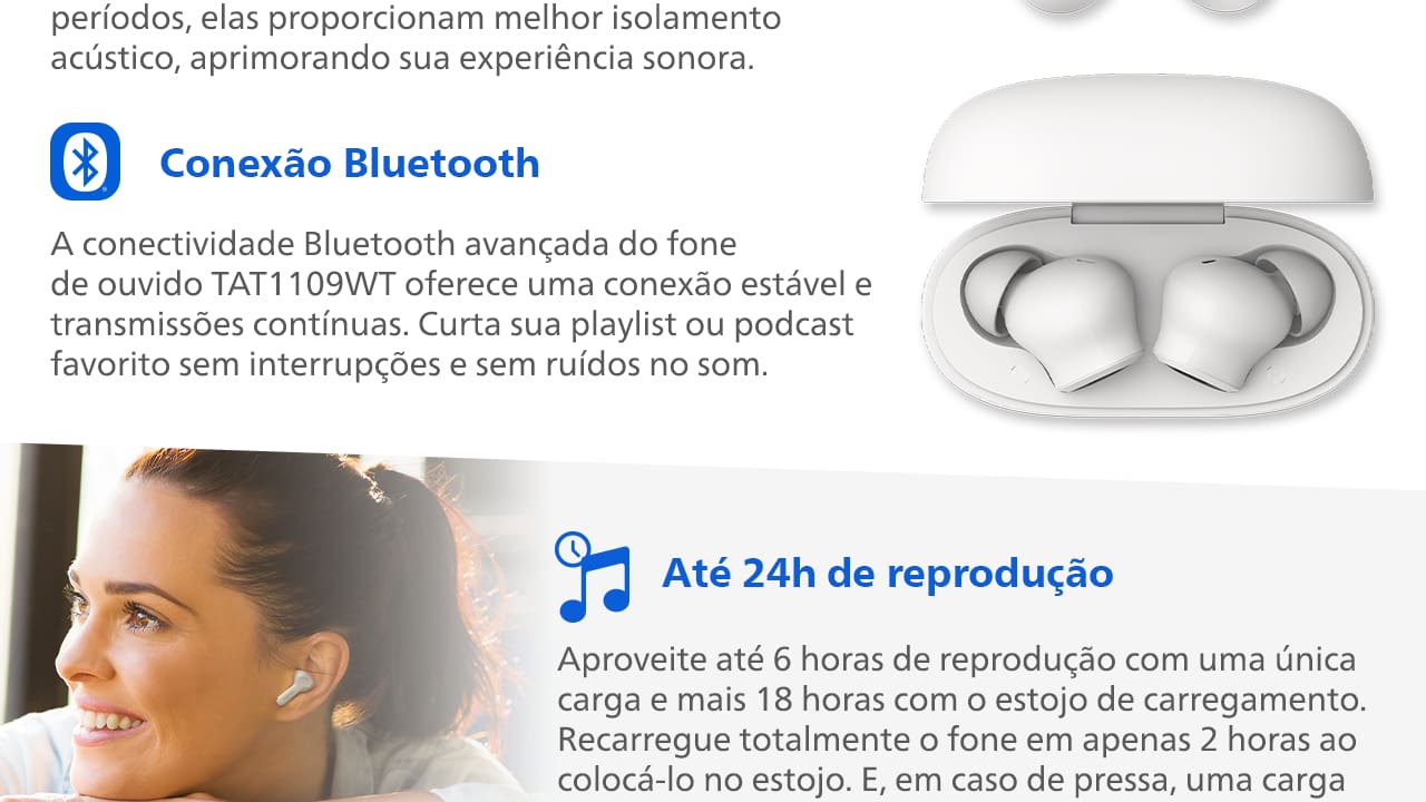 Fone de Ouvido Philips TWS Bluetooth IPX4 Branco