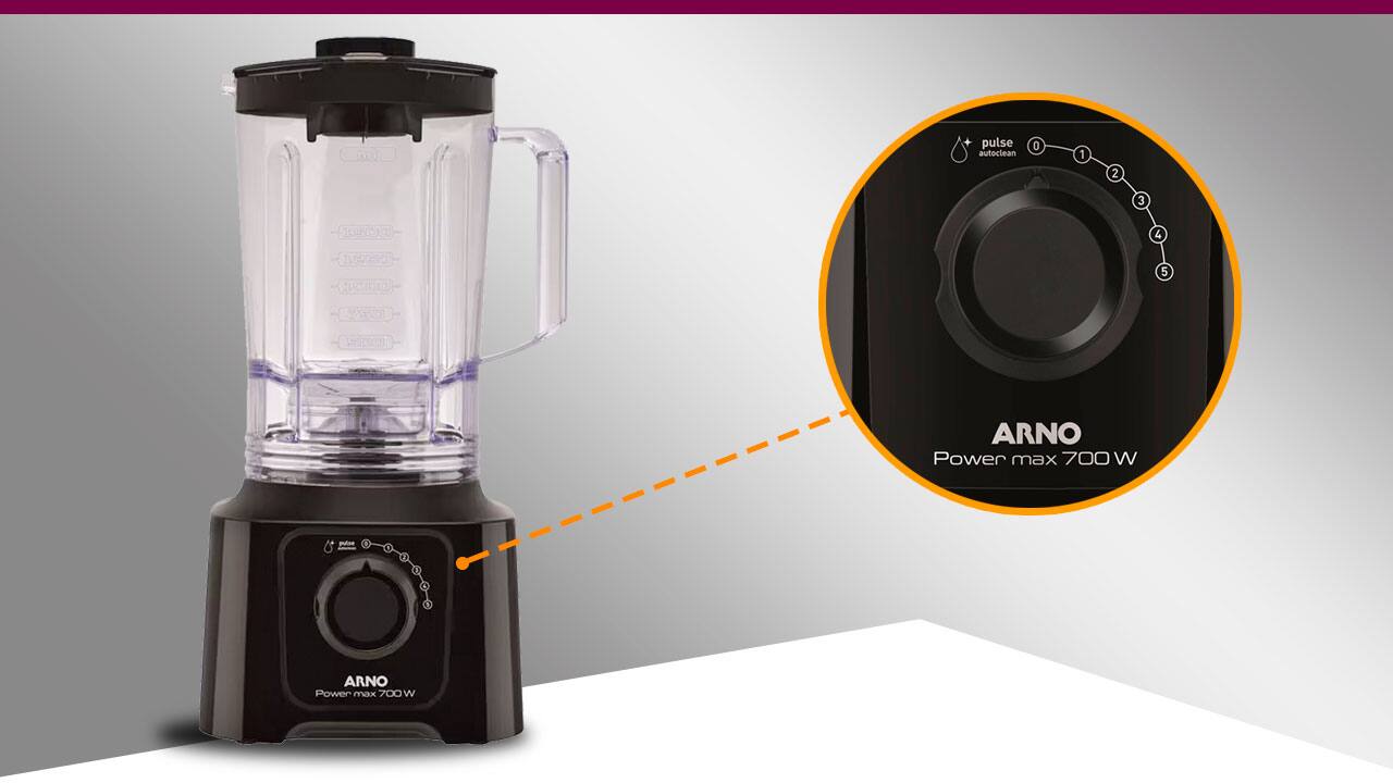 imagem mostra o liquidificador detalhando o botão de funcionamento