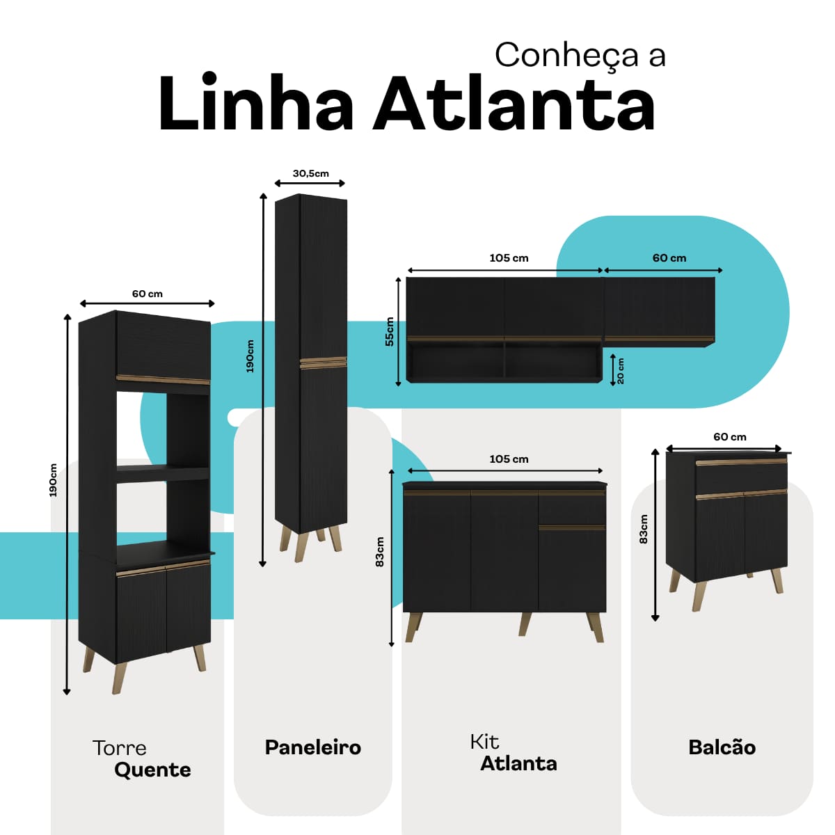 Cozinha Atlanta Slim Preto Touch