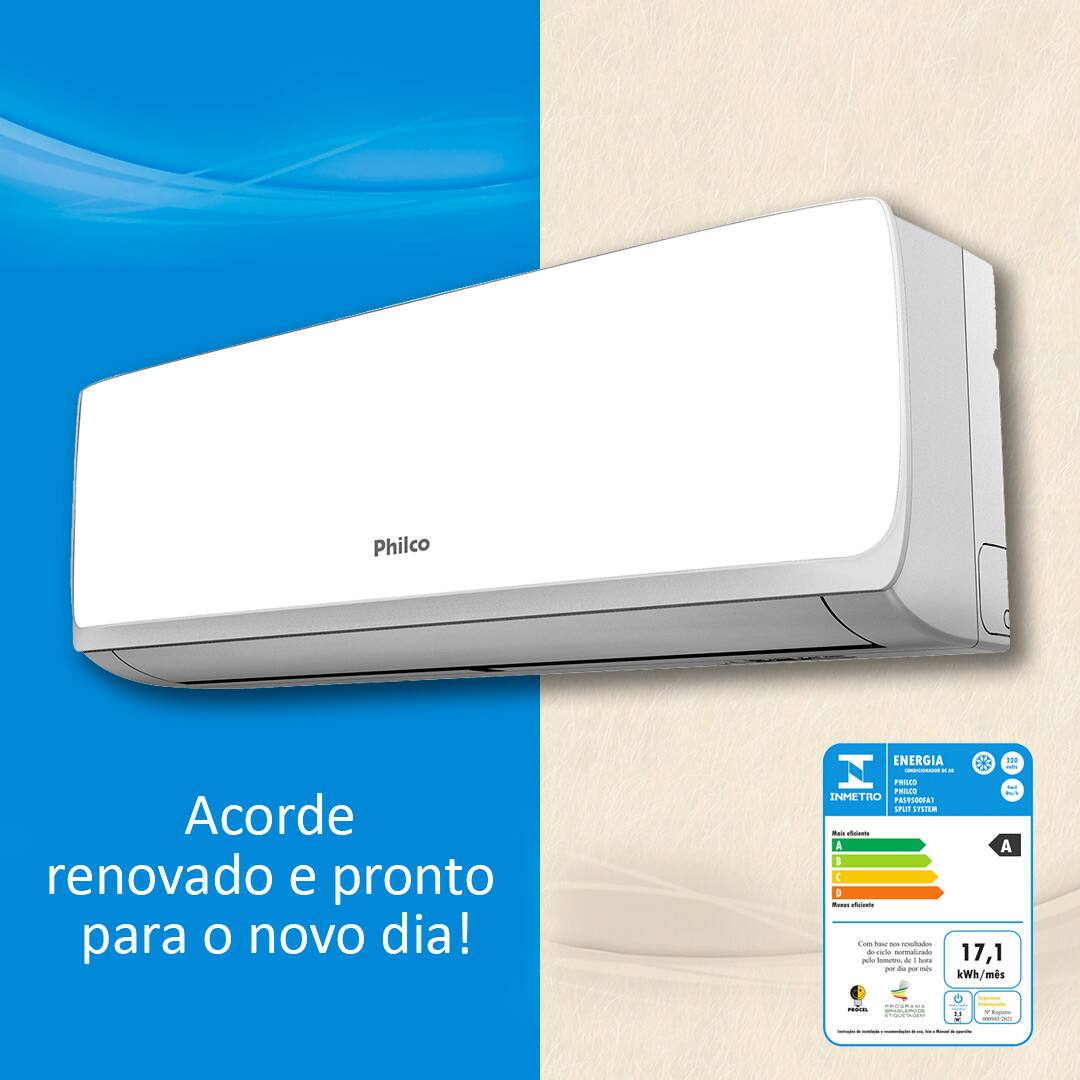 Acorde renovado e pronto para o novo dia! Imagem frontal frente Ar Condicionado Philco branco selo Inmetro