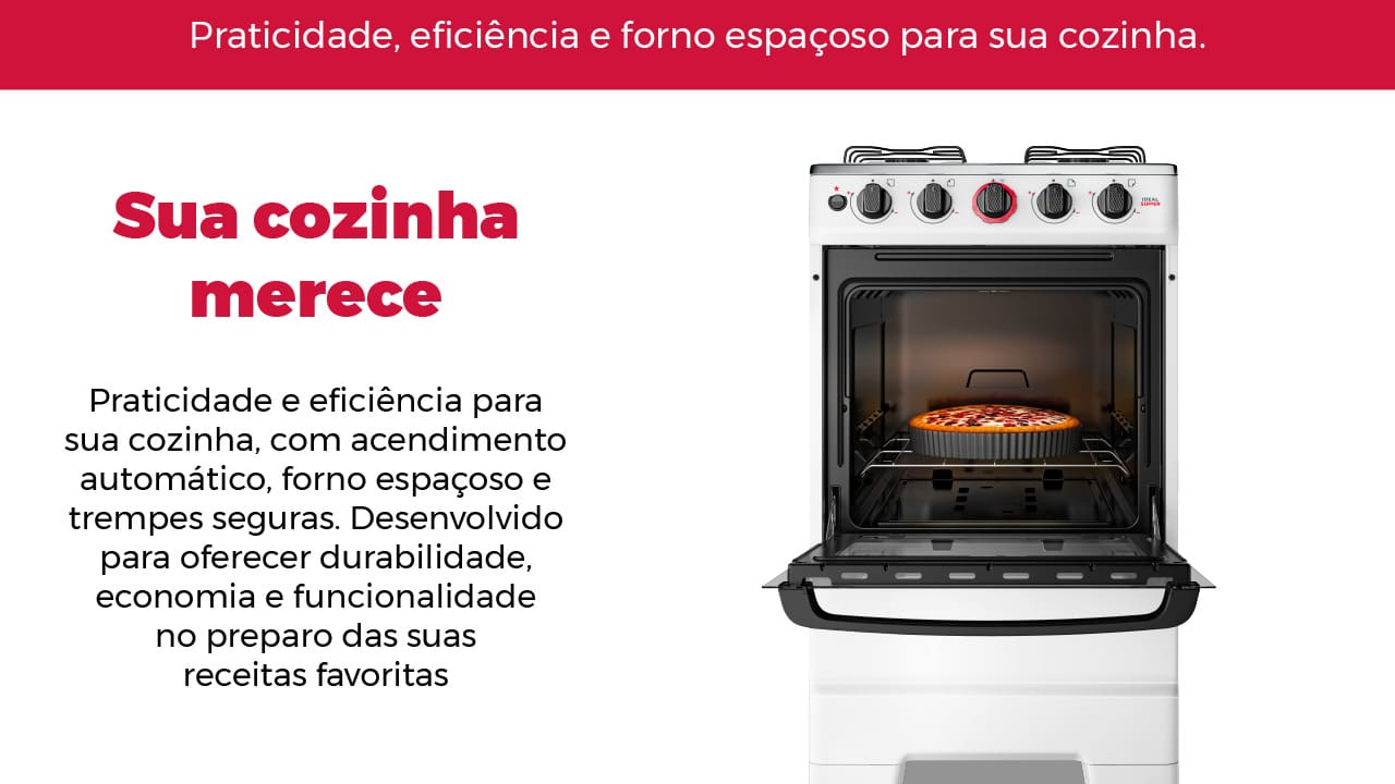 Design Moderno e Funcional O Fogão Esmaltec 4 Bocas traz um visual renovado com mesa em aço inoxidável, proporcionando maior durabilidade e elegância para sua cozinha. Seu novo formato conta com espaldar mais alto, garantindo um toque moderno ao ambiente. Os botões removíveis e o acendimento automático oferecem praticidade no uso diário, facilitando o preparo de suas receitas favoritas.