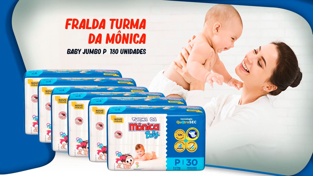 Fralda Turma da Mônica Baby Jumbo P 180 Unidades