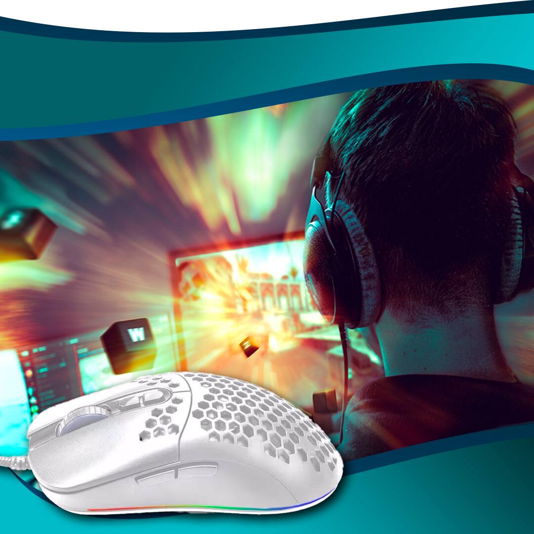 Mouse Gamer Dazz Horus Branco conexão iluminação RGB
