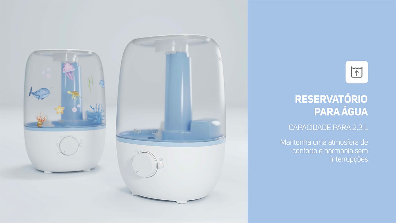 Saúde e bem-estar o ano inteiro Experimente o máximo conforto e qualidade de vida com o Umidificador de Ar Wap Air Flow U2! Este dispositivo 3 em 1 é a solução perfeita para manter o nível da umidade do ar agradável, perfumar os ambientes e iluminar com uma luz de LED de 4000k. Com seu design moderno, ele cria uma atmosfera aconchegante para toda a família, tornando os dias mais agradáveis e as noites mais tranquilas.