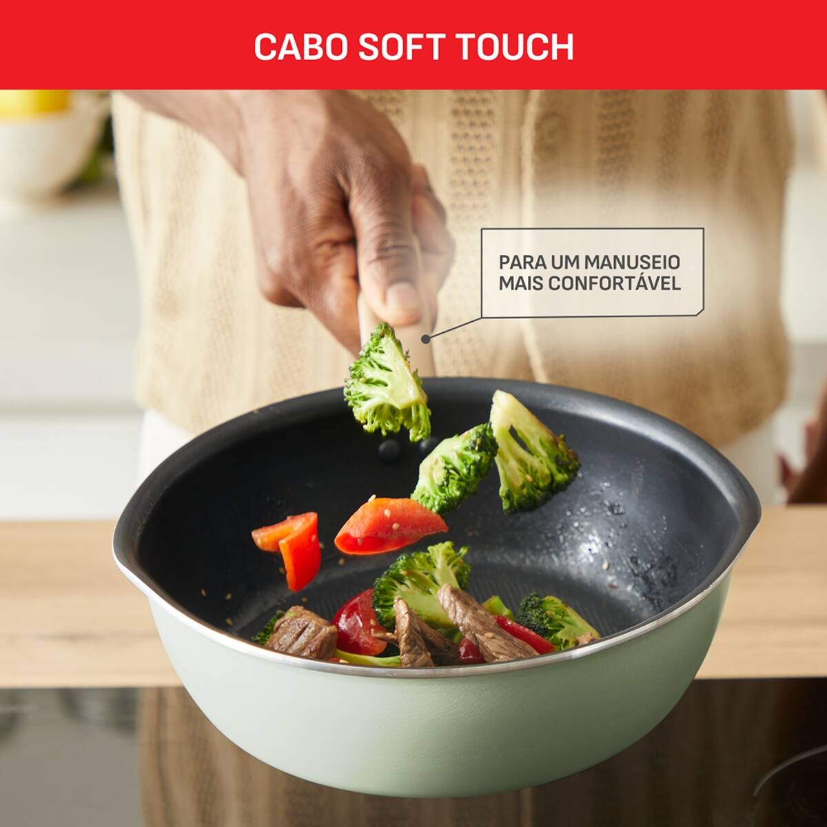 Panela Wok Tefal One Pick Pot 22cm Alumínio Antiaderente Indução Tampa Vidro Verde