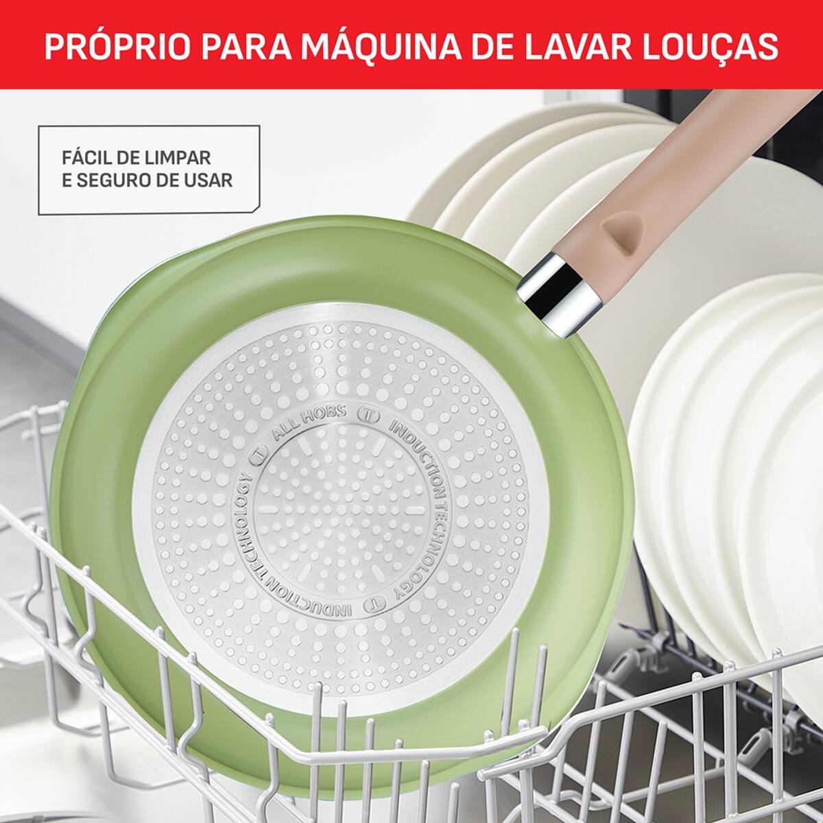 Panela Wok Tefal One Pick Pot 22cm Alumínio Antiaderente Indução Tampa Vidro Verde