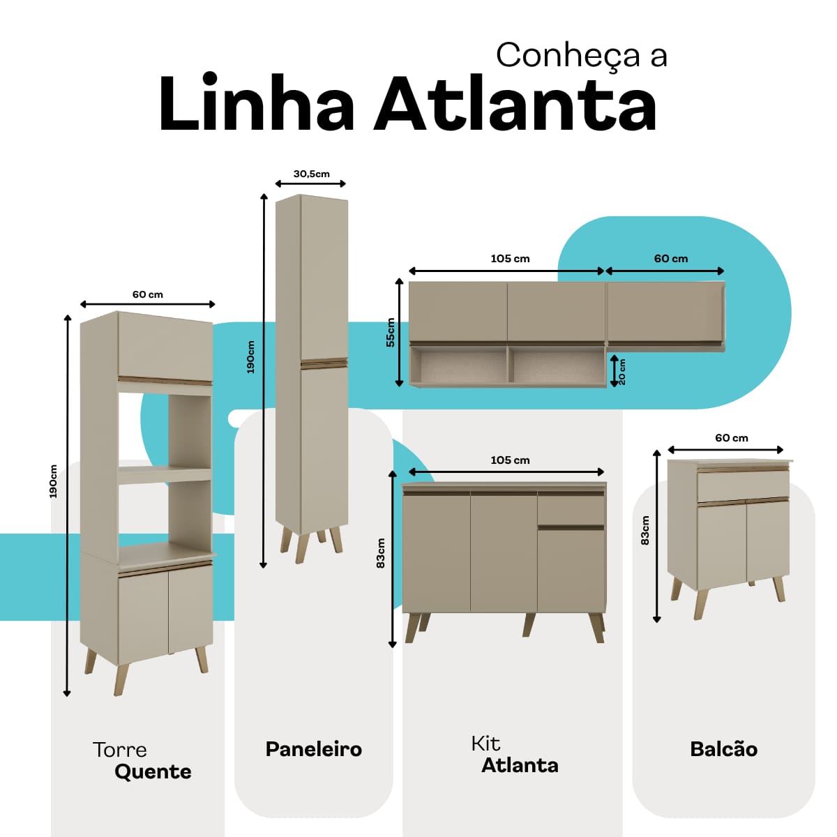 Cozinha Atlanta Slim Amêndoa