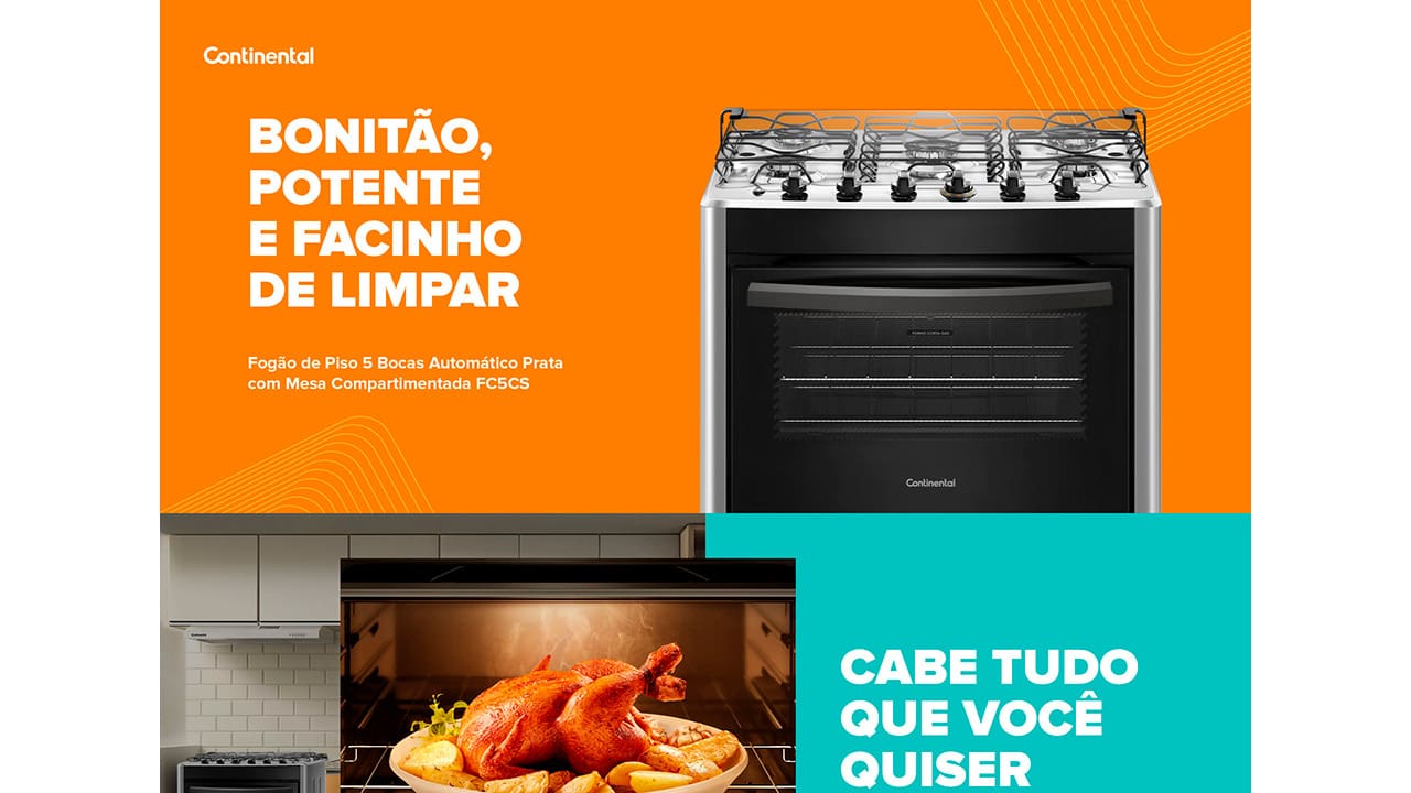 Fogão Continental 5 Bocas FC5CS Prata