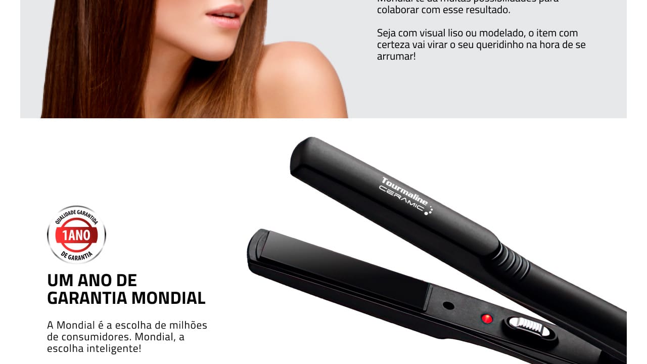 Prancha Mondial Tourmaline P-15 Cerâmica Preta