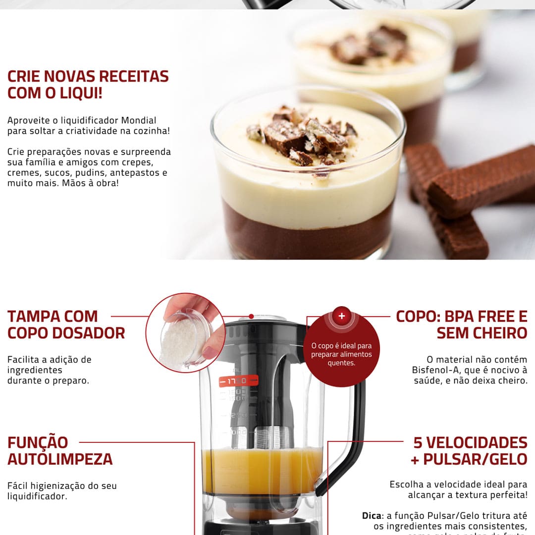 Liquidificador Mondial Turbo Full Black L900FB Preto 900W com 5 Velocidades