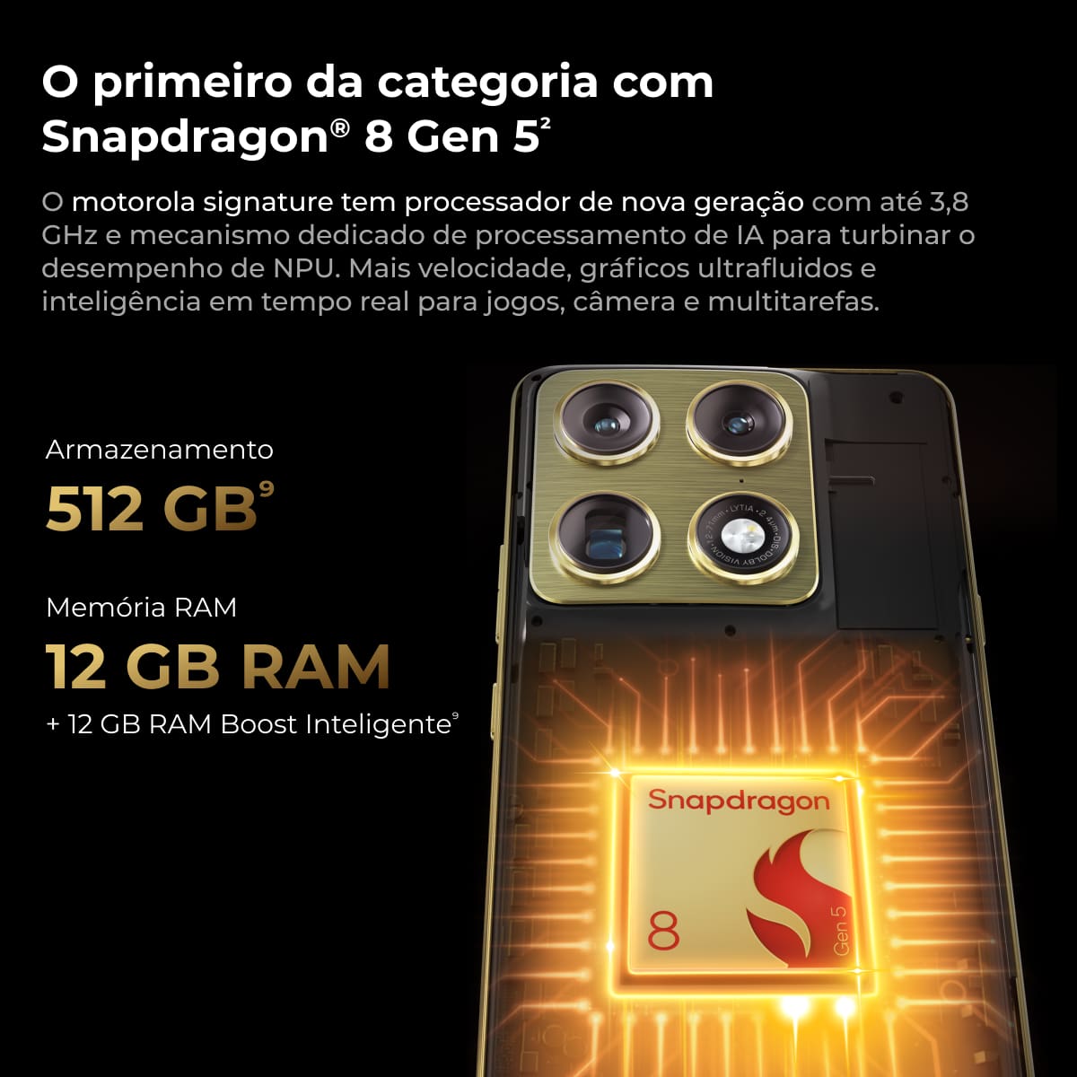 Smartphone Motorola Signature 6.8” 512GB 5G 165Hz Câmera Tripla 50MP