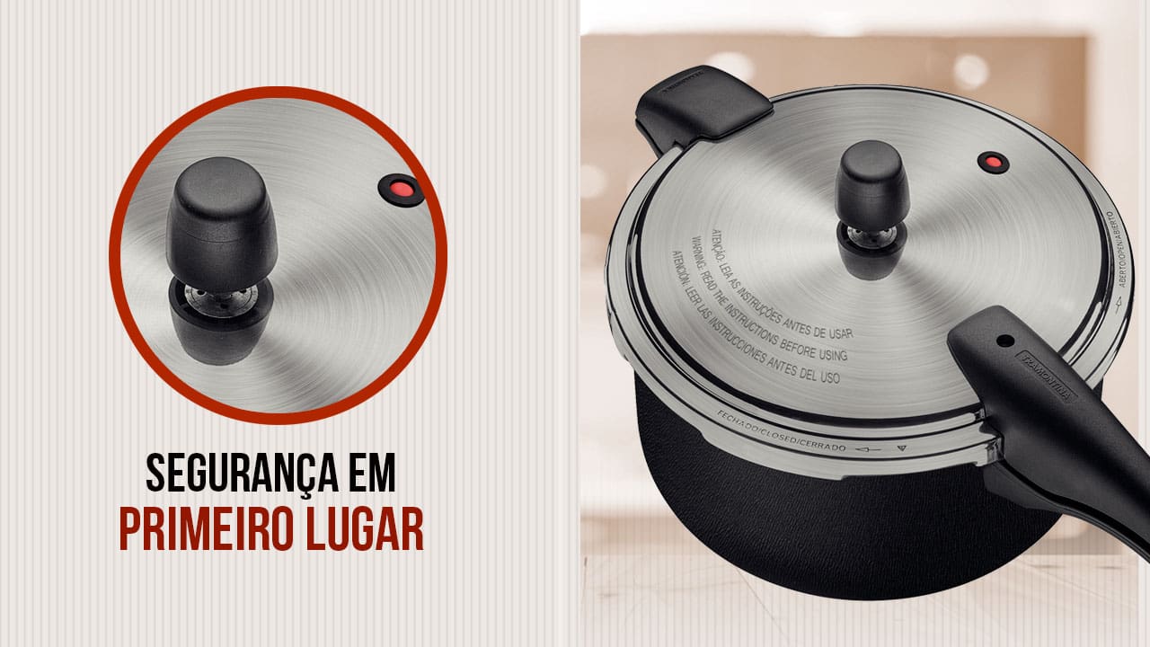 imagem mostra a panela de pressão destacando a sua tampa