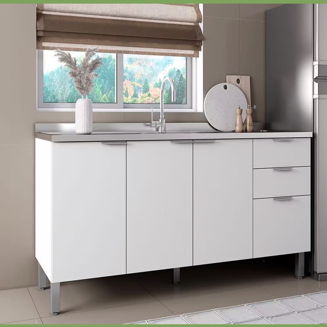Balcão Bartira Universal casa prática bonita portas gavetas gavetão espaços internos potes panelas talheres utensílios domésticos tranquilidade organizada cores móvel acabamento pintura estruturado