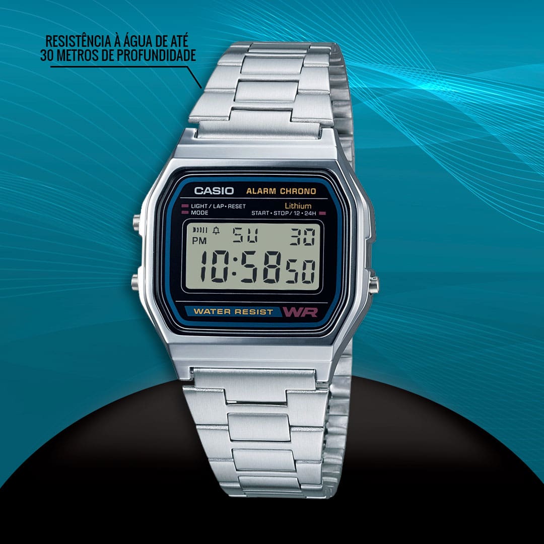 Relógio Digital Casio A158WA-1DF pulseira aço