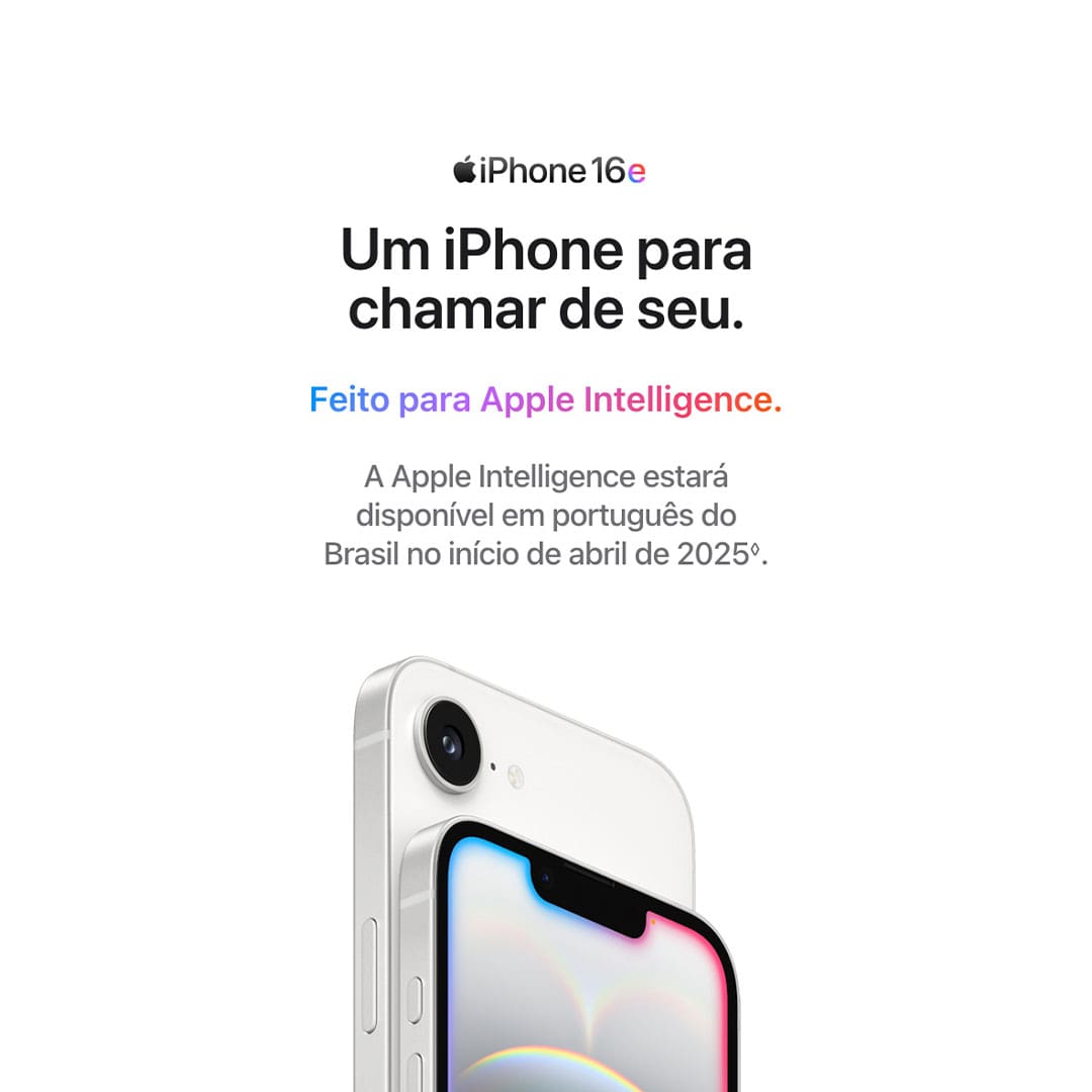 O iPhone 16e é feito para Apple Intelligence e conta com a potência do chip A18*. Fotografe em altíssima resolução com a câmera Fusion. E ganhe mais tempo para enviar mensagens, navegar e fazer outras coisas com sua superbateria.