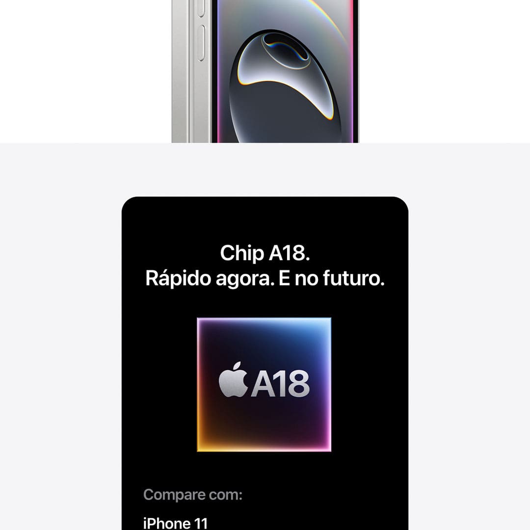 O iPhone 16e é feito para Apple Intelligence e conta com a potência do chip A18*. Fotografe em altíssima resolução com a câmera Fusion. E ganhe mais tempo para enviar mensagens, navegar e fazer outras coisas com sua superbateria.
