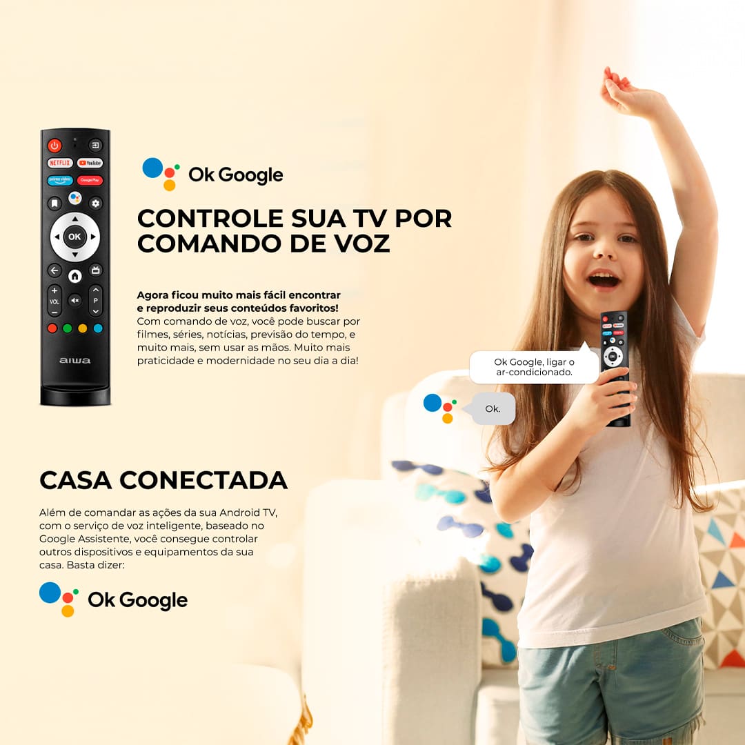 Uma Verdadeira Experiência de Imagem. Com mais de 8 milhões de pixels e uma resolução quatro vezes maior que o Full HD, a Televisão AIWA 50BL02A transforma cada momento em um espetáculo visual com cores vibrantes, contrastes profundos e detalhes impressionantes.