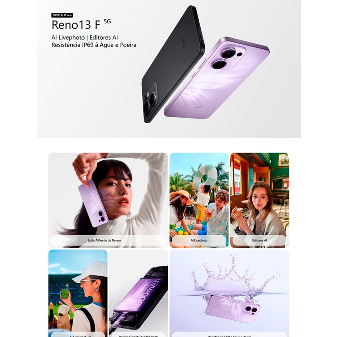 Potência, inovação e design excepcional O Oppo Reno 13F 5G Grafite é um smartphone premium que combina poder de processamento com recursos inovadores, ideal para quem busca desempenho, qualidade de imagem e resistência. Equipado com o processador Snapdragon 6s Gen1, 12GB de RAM e 256GB de armazenamento interno, este dispositivo garante desempenho rápido e sem interrupções, seja para jogos, multitarefa ou navegação. Sua tela AMOLED de 6.67” oferece cores vibrantes e um contraste impressionante, enquanto a taxa de atualização de 120Hz proporciona uma navegação ultra fluída.