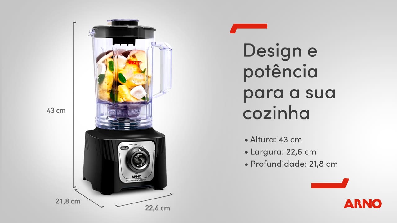 Uma Variedade de Funções. O Liquidificador Arno Power Max foi projetado para aqueles que gostam de praticidade no dia a dia! Ele é equipado com um motor de 1400W e uma jarra espaçosa de 3,1 litros, que permite preparar grandes quantidades de alimentos de forma rápida e eficaz, atendendo às necessidades de toda a família.