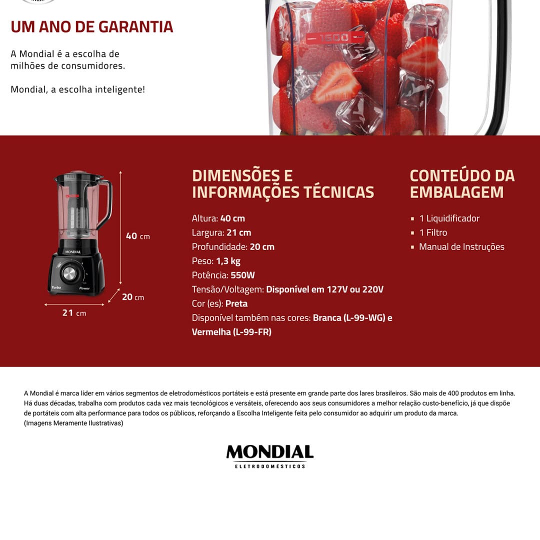 Liquidificador Mondial Turbo Power L-99 FB Preto