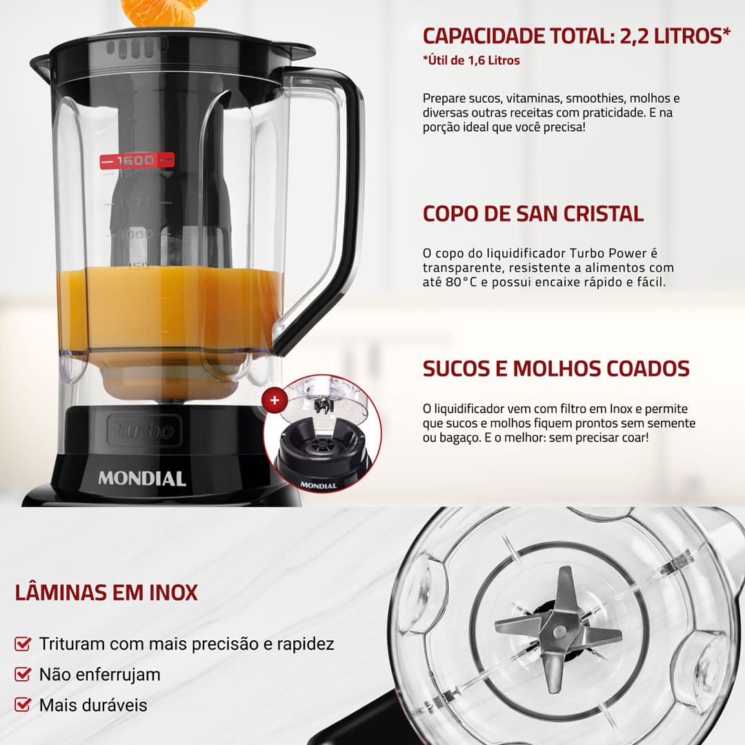 Liquidificador Mondial Turbo Power L-99 FB Preto
