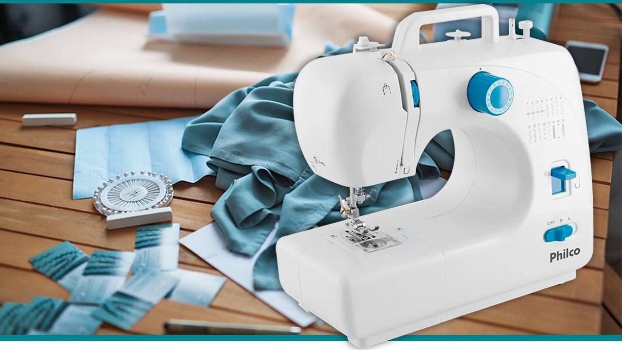 Máquina de Costura Elétrica Philco PMC16BP retalhos tecido