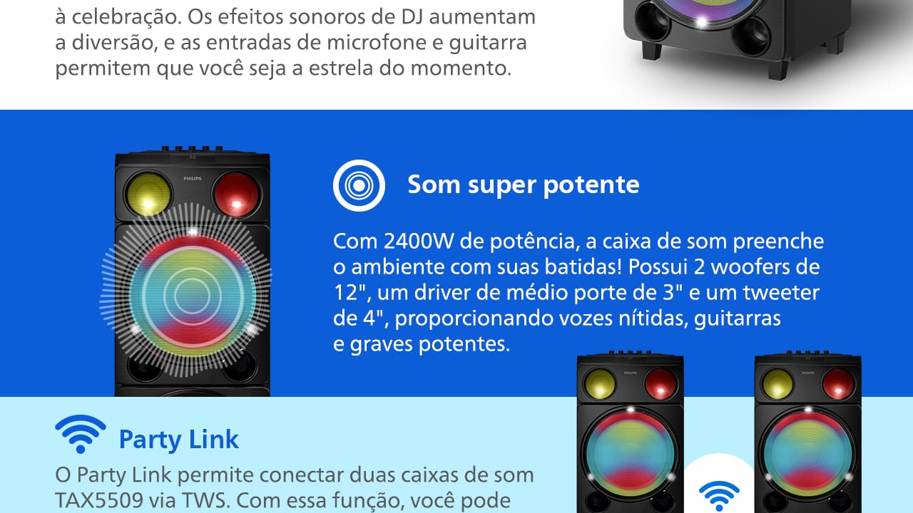 - Caixa de Som Philips Party Speaker TAX5509 2400W 