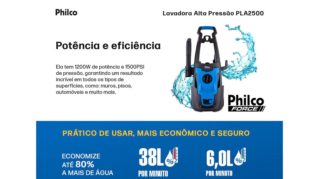 Lavadora de Alta Pressão Philco Force PLA2500 1500psi