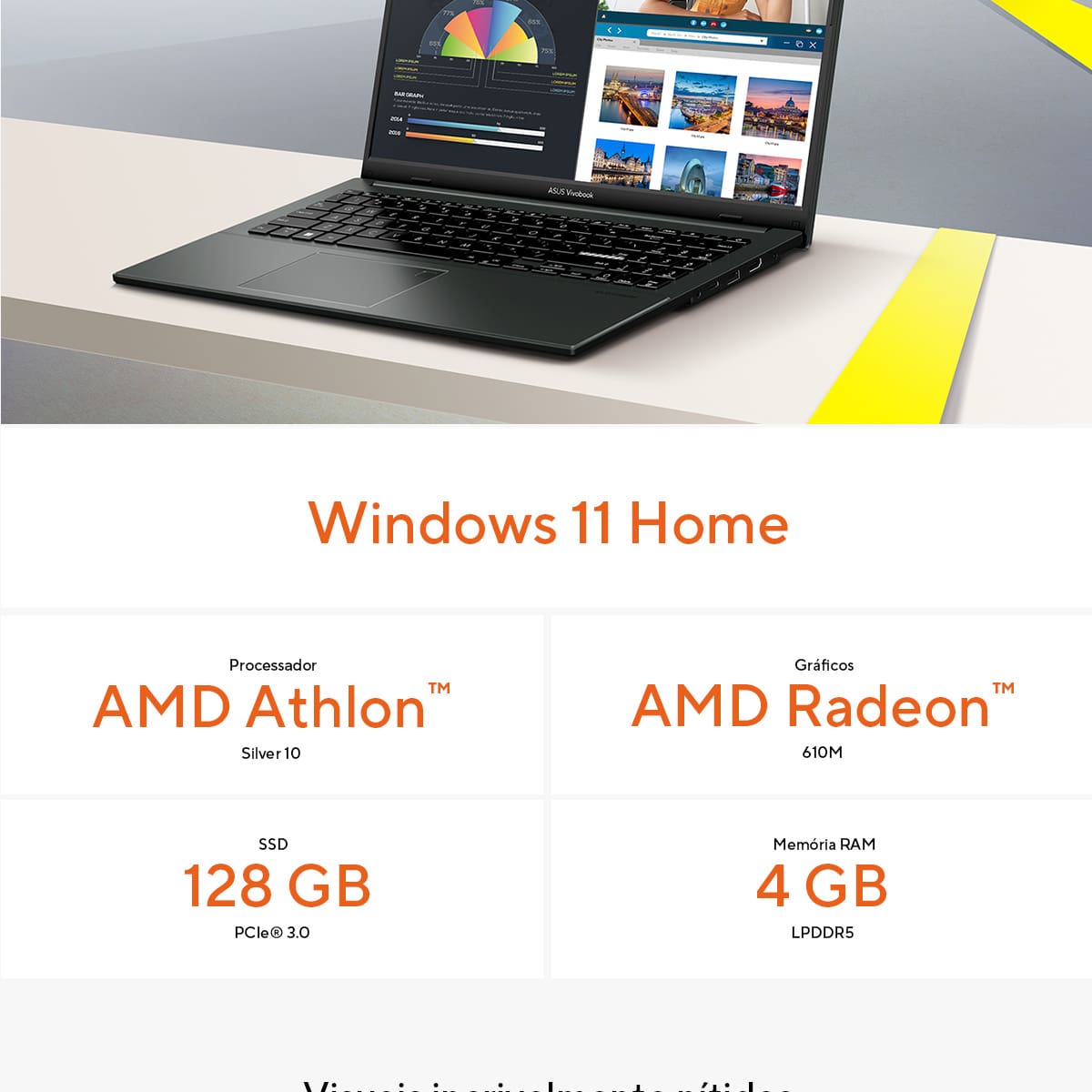 Asus Vivobook Go 15 AMD Athlon 4GB RAM 128GB SSD Tela 15.6” W11 - E1504FA-BQ5312WS