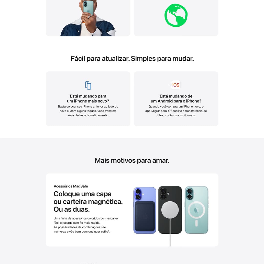 iPhone 16. Novo Controle da Câmera, câmera Fusion de 48 MP, cinco cores lindas e o chip A18.