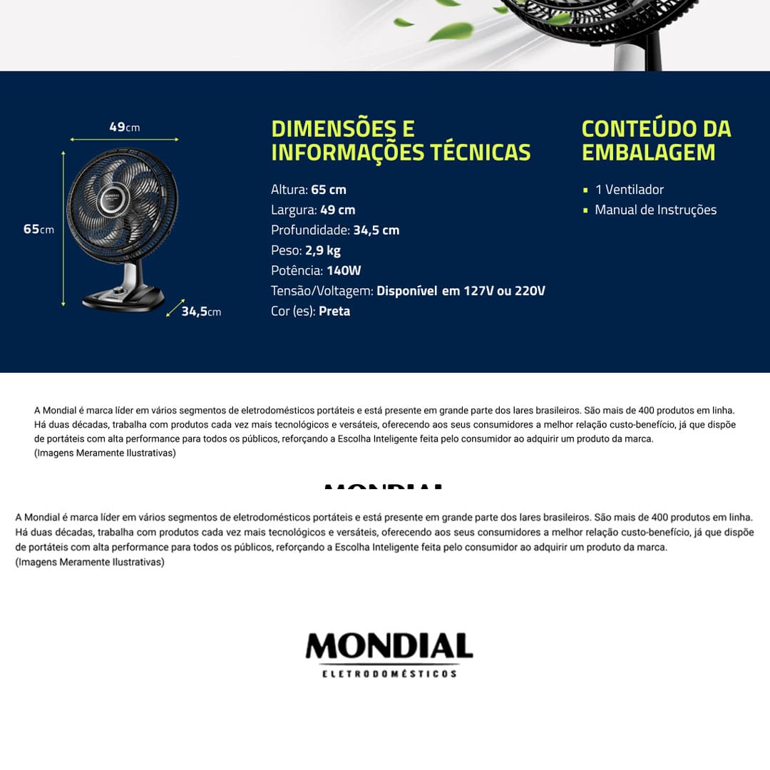 O Ventilador de Mesa Mondial Super Turbo VTX-40-8P é a escolha certa para se refrescar nos dias de verão. Pequeno, leve, resistente e potente, ele ainda é econômico e complementa a decoração da sua casa.