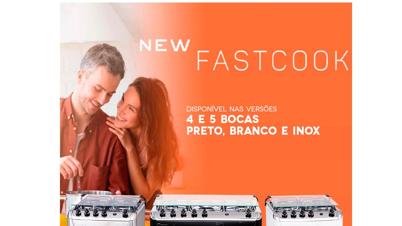 Fogão Atlas 4 Bocas New Fastcook Mesa Inox Branco