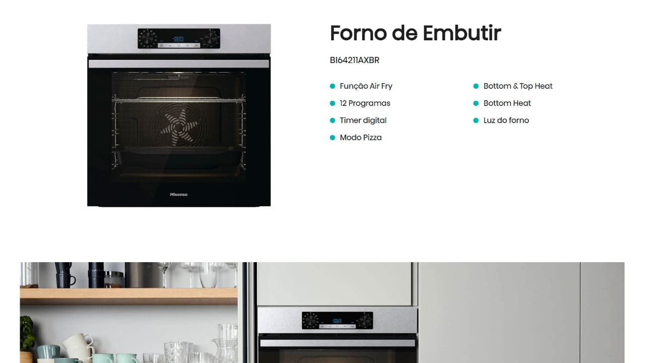 Forno Elétrico de Embutir Hisense BI64211AXBR com 13 Funções Pré-programadas 77L – 220V