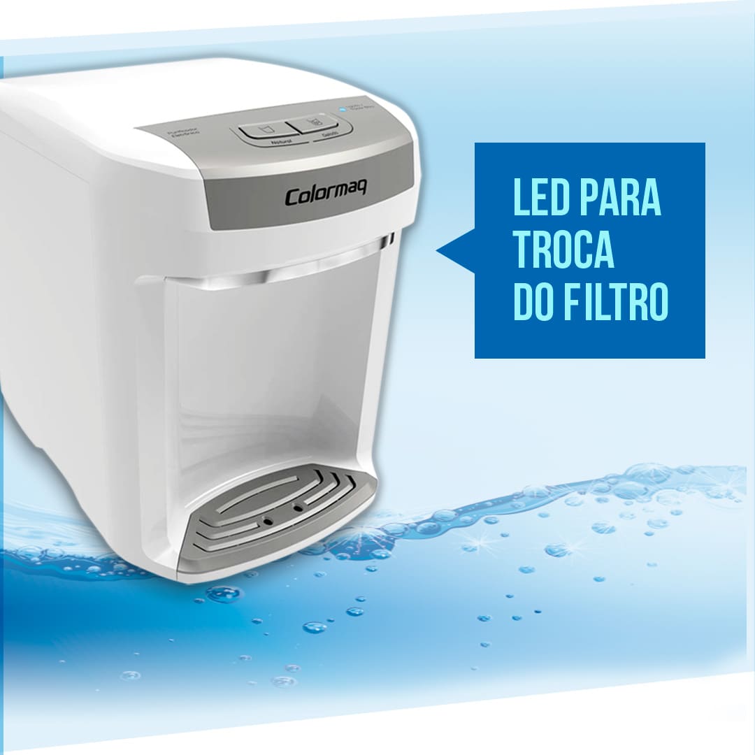 Led para troca do filtro imagem frontal frente Purificador de água Colormaq branco cinza efeito ilustrativo ilustração arte água bolhas d’água