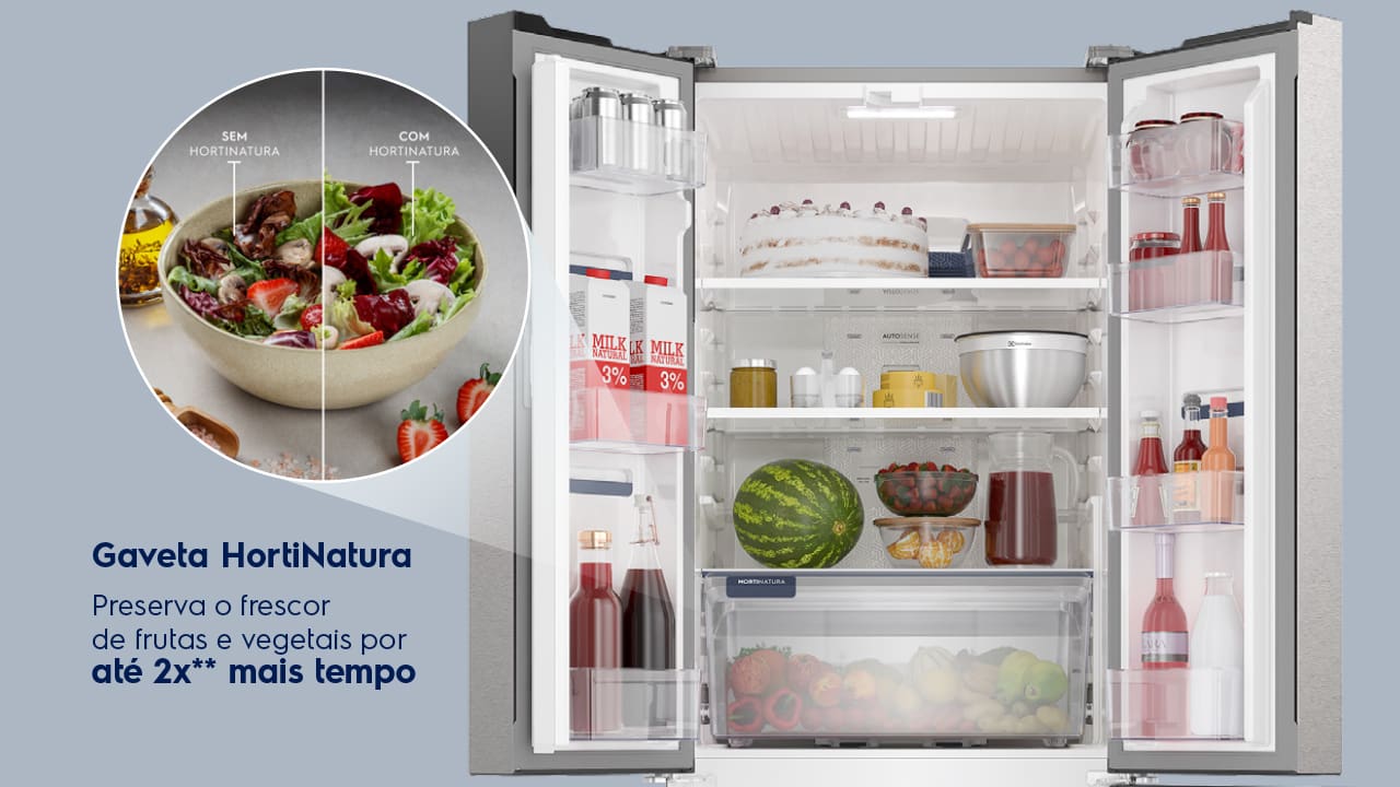 Design Inovador e compacto. A Geladeira Electrolux Frost Free Inverter 480L Efficient AutoSense 3 Portas Inox Look IM7S é a escolha para quem busca estilo e praticidade. Com um design inovador e compacto, ela possui apenas 70 cm de largura, ideal para cozinhas com espaço limitado. Suas três portas proporcionam uma organização eficiente e moderna, transformando a aparência da sua cozinha.